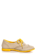 Lisa 1 Beige and Yellow Velvet Brogue Lace-Up Oxford Flats