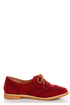 Lisa 1 Red Velvet Brogue Lace-Up Oxford Flats
