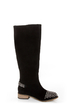 Kelsi Dagger Rover Black Suede Studded Cap-Toe Knee High Boots