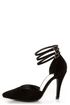 Bliss 15 Black Triple Strap Pointed Heels