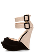 Monaco Black and Beige Belted Color Block Wedges