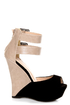 Monaco Black and Beige Belted Color Block Wedges