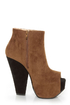Luichiny Painted Toes Camel Peep Toe Platform Booties