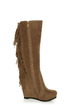 Luichiny Top That Tan Fringe Wedge Boots