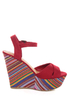 My Delicious Calmia Dark Red Cotton Striped Platform Wedges