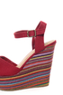 My Delicious Calmia Dark Red Cotton Striped Platform Wedges