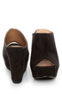My Delicious Cubic Black Peep Toe Mule Wedges