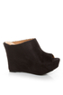 My Delicious Cubic Black Peep Toe Mule Wedges