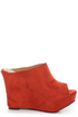 My Delicious Cubic Cinnamon Red Peep Toe Mule Wedges