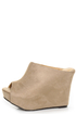 My Delicious Cubic Taupe Peep Toe Mule Wedges