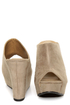 My Delicious Cubic Taupe Peep Toe Mule Wedges