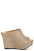 My Delicious Cubic Taupe Peep Toe Mule Wedges