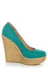 My Delicious Glow Dark Teal Suede Espadrille Wedges