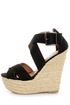 My Delicious Hall Black Linen Platform Wedges