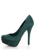 My Delicious Jones Dark Green Suede Platform Pumps