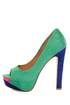My Delicious Rainer Teal Multi Color Block Platform Heels