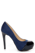 My Delicious Seal Blue Two Tone Cap-Toe Platform Pumps
