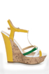 My Delicious Usha Yellow Multi Patent T-Strap Platform Wedges