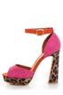 Madeline Girl Teddy Fuchsia & Leopard Print Color Block Heels