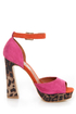 Madeline Girl Teddy Fuchsia & Leopard Print Color Block Heels