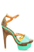 Mona Mia Mayo Mint Tribal Patterned Sculpted Platform Heels
