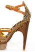 Mona Mia Mayo Taupe Tribal Patterned Sculpted Platform Heels
