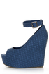 Mona Mia Yurian Blue Textured Peep Toe Platform Wedges
