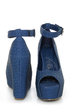 Mona Mia Yurian Blue Textured Peep Toe Platform Wedges