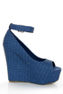 Mona Mia Yurian Blue Textured Peep Toe Platform Wedges