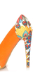 Mona Mia Leocadia Orange & Peacock Print Peep Toe Pumps