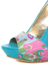Mona Mia Leocadia Turquoise & Peacock Print Peep Toe Pumps