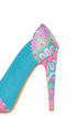 Mona Mia Leocadia Turquoise & Peacock Print Peep Toe Pumps