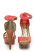 Mona Mia Trinidad Coral, Black & Tan Woven Platform Heels