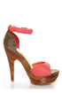Mona Mia Trinidad Coral, Black & Tan Woven Platform Heels