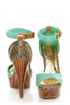 Mona Mia Trinidad Mint, Black & Tan Woven Platform Heels