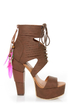Michael Antonio Studio Thayer Cognac Tail Feather Lace-Up Heels