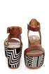 Matiko Lyon Brown with Black and White Print Flatform Sandals