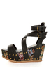 N.Y.L.A. Elayne Black Tapestry & Studs Platform Wedges