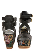 N.Y.L.A. Elayne Black Tapestry & Studs Platform Wedges