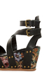 N.Y.L.A. Elayne Black Tapestry & Studs Platform Wedges