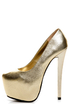 N.Y.L.A Issa Gold Leather Mega Platform Pumps