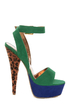 Promise Carlton Green Color Block Leopard Print Platform Heels