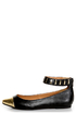 Promise Freida Black and Gold Pointed Cap-Toe Flats