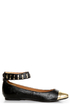 Promise Freida Black and Gold Pointed Cap-Toe Flats
