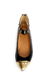 Promise Freida Black and Gold Pointed Cap-Toe Flats