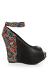 Privileged Mistique Black and Floral Peep Toe Wedges