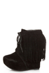 Privileged Nissa Black Lace-Up Fringe Wedge Booties