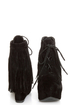 Privileged Nissa Black Lace-Up Fringe Wedge Booties