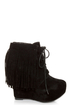 Privileged Nissa Black Lace-Up Fringe Wedge Booties