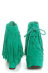 Privileged Nissa Green Lace-Up Fringe Wedge Booties